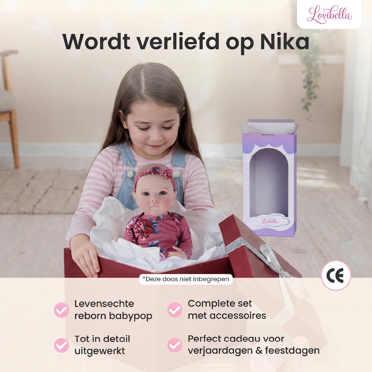 Lovibella® Nora Reborn Baby Pop Meisje - Levensechte Babypoppen - Dementie poppen - 45 cm - Complete Accessoires Set - Realistische Poppen - Zoals Echt - Zacht Vinyl - Doll Speelgoed 3 Jaar — afbeelding 8
