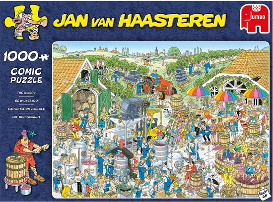 De 'De Wijngaard' 1000-stukjes puzzel van Jan van Haasteren met een drukke wijngaard.