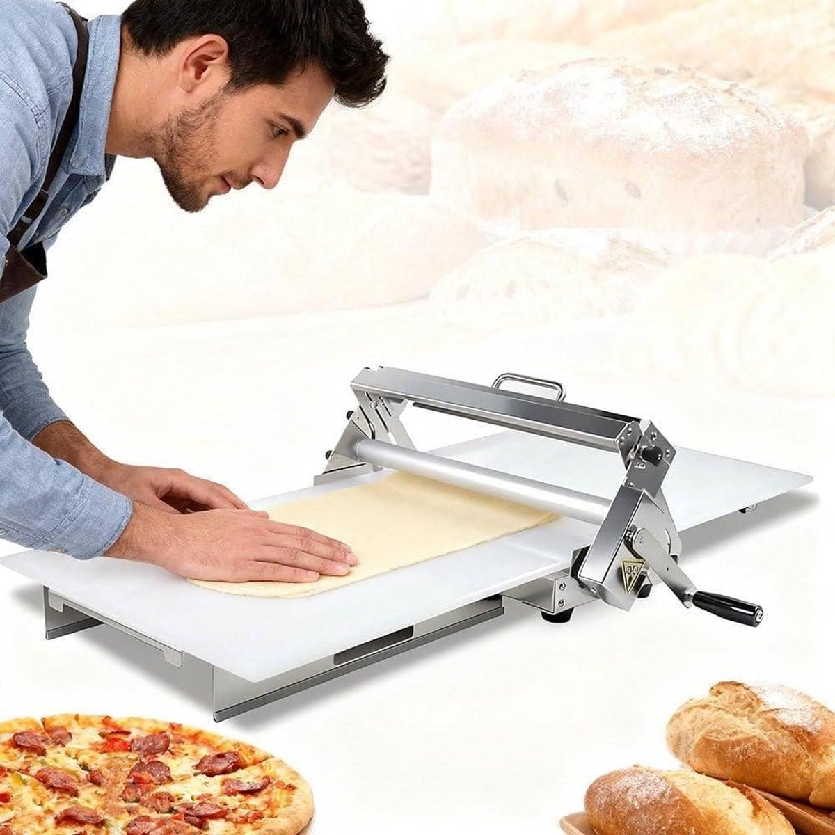 Deeguitrolmachine - Deegroller - Bakken Thuis - Instelbare Dikte - 83 x 48 cm - Zilver
