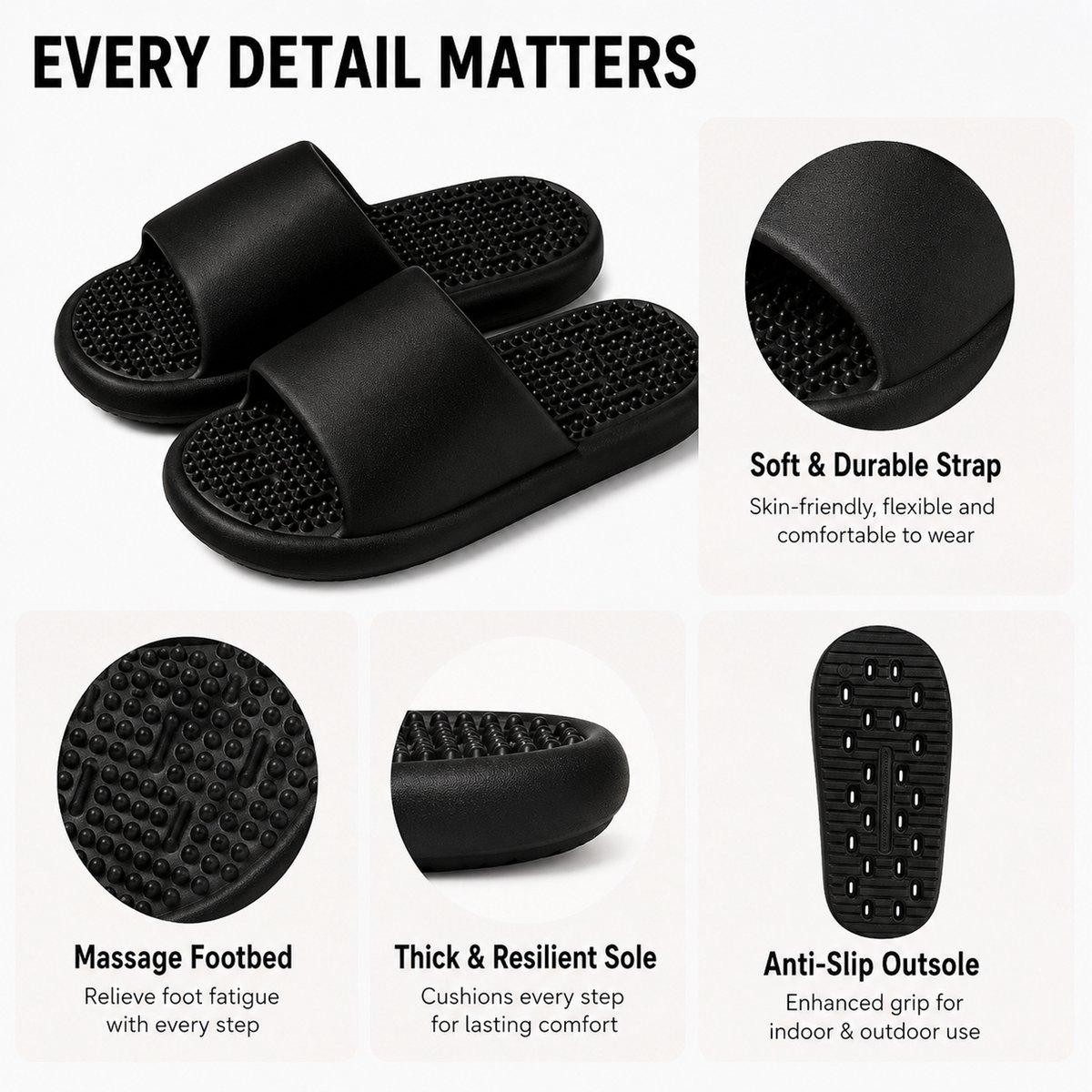 Badkamer Slippers - Stil EVA Ademend Antislip Waterdoorlatend - voor Binnen, Mannen & Vrouwen - Zwart - Maat 38/39 - 1 paar