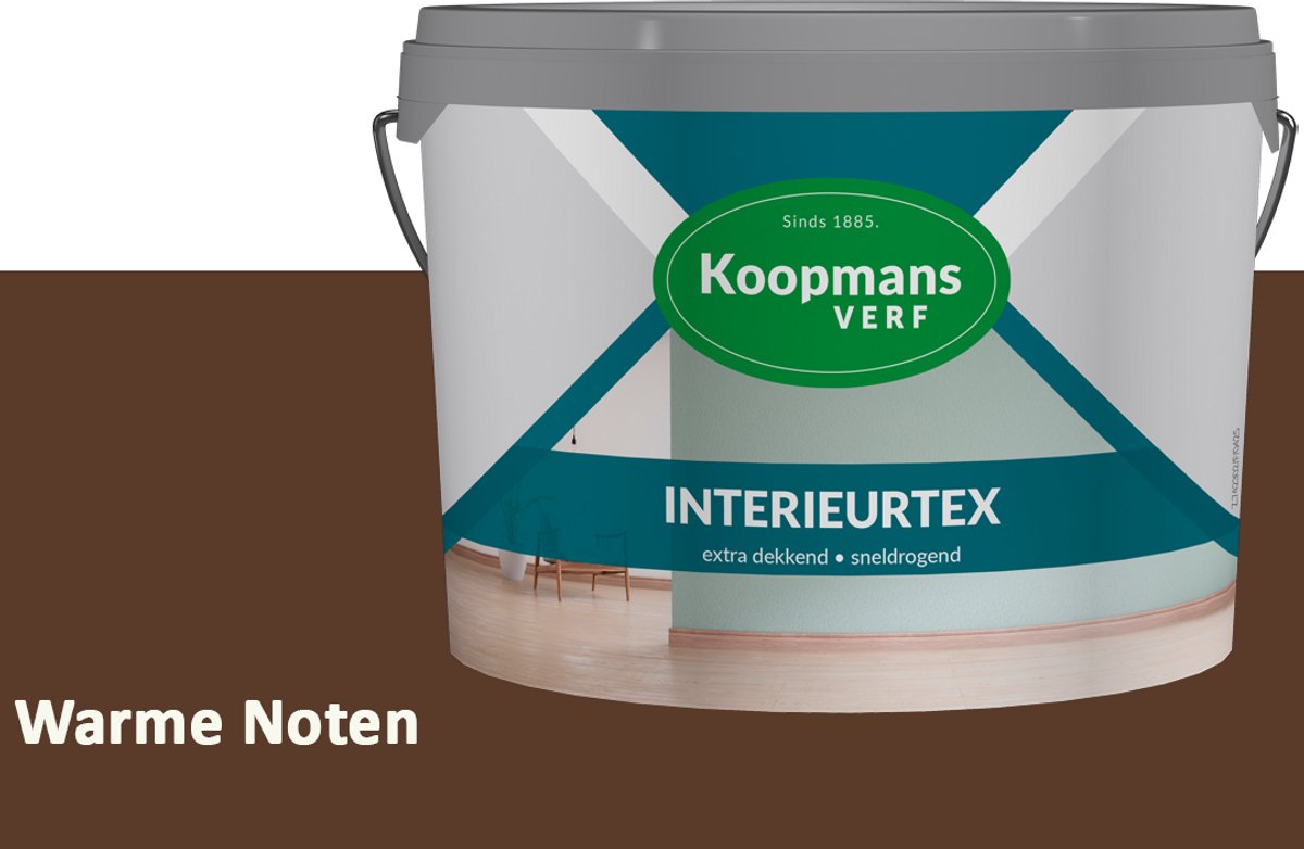 Koopmans Interieurtex Matte Muurverf Binnen – Extra Dekkende Sneldrogende Verf voor Muren en Plafonds – Warme Noten – 2,5 l