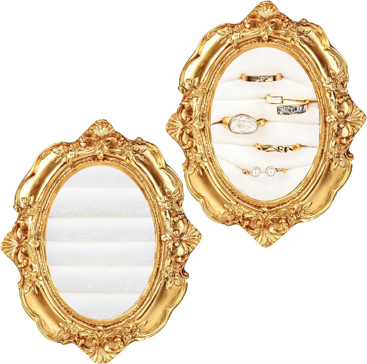 2 Stuks vintage ringhouders - Goudkleurige Ovale Ringhouders - Met Fluwelen Binnenvoering - Multifunctioneel Frame Voor Kettingen Oorbellen En Ringen - Organizer Voor Sieraden - Decoratie Voor Verjaardag Jubileum Verloving En Bruiloft| Cyslmuk®