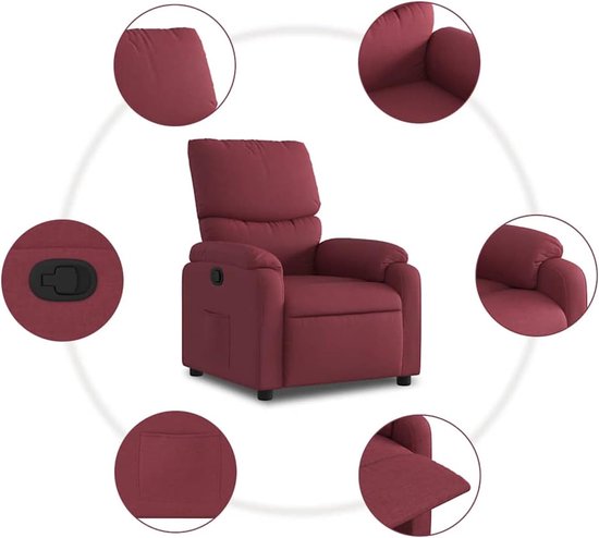 Relaxstoel stof - Comfortabele stoel - Ontspannen thuis - Traploos verstelbaar - 75 x 145 cm - Wijnrood — afbeelding 5