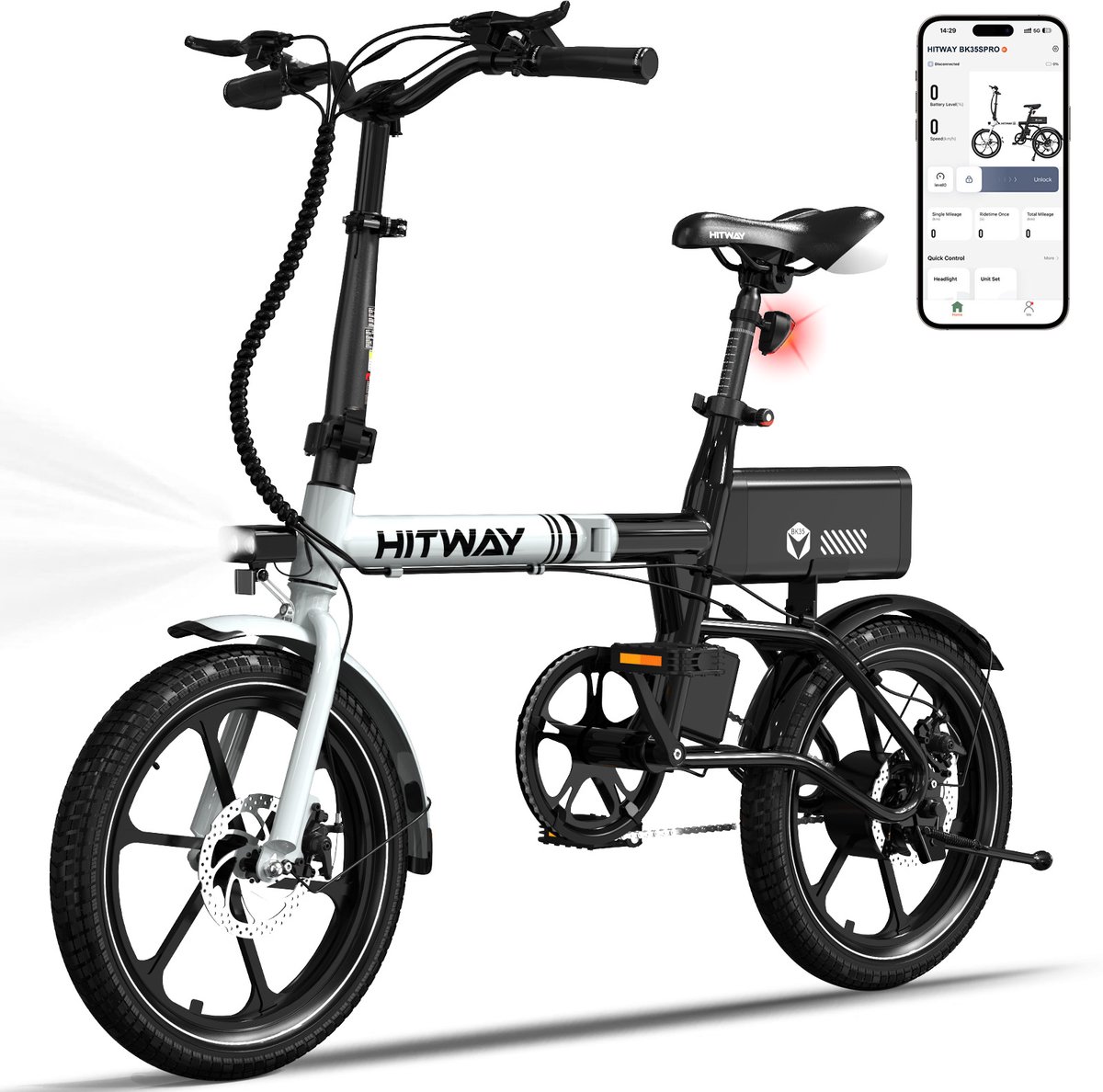 Hitway Elektrische Fiets BK35S - Trendy 16 Inch City Commuter EBike met Afneembare 36V 9Ah Lithium Batterij - Opvouwbaar E-Bike met 250W Motor - APP Bediening