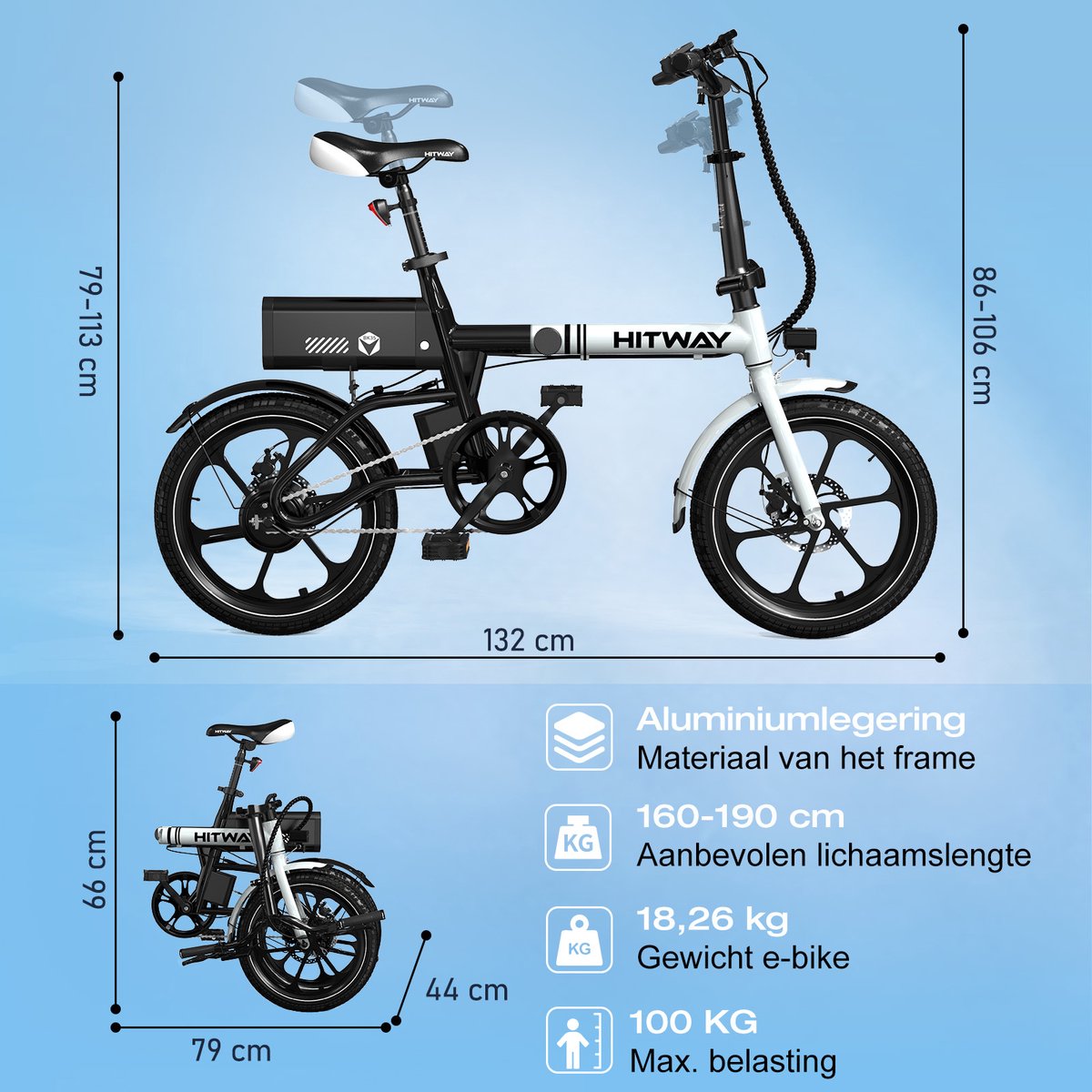 Hitway Elektrische Fiets BK35S - Trendy 16 Inch City Commuter EBike met Afneembare 36V 9Ah Lithium Batterij - Opvouwbaar E-Bike met 250W Motor - APP Bediening – foto 8