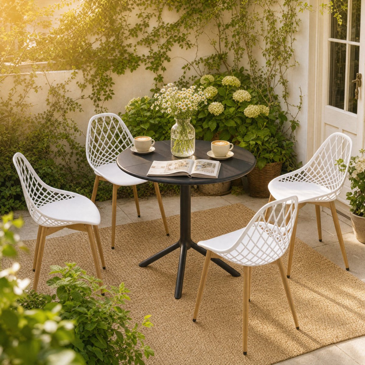 EGGREE Set van ronde eettafel en 4 stoelen - Tuinstoelen voor tuin - balkon of terras - Ta