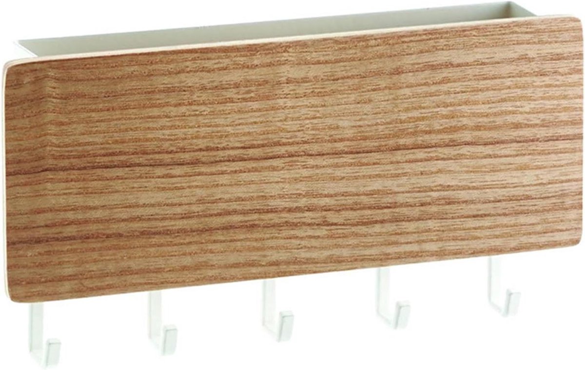 Houten Wandrek - Sleutelhouder Haken - Opruimen Entree - Montage Zonder Boren - 20 x 12 x