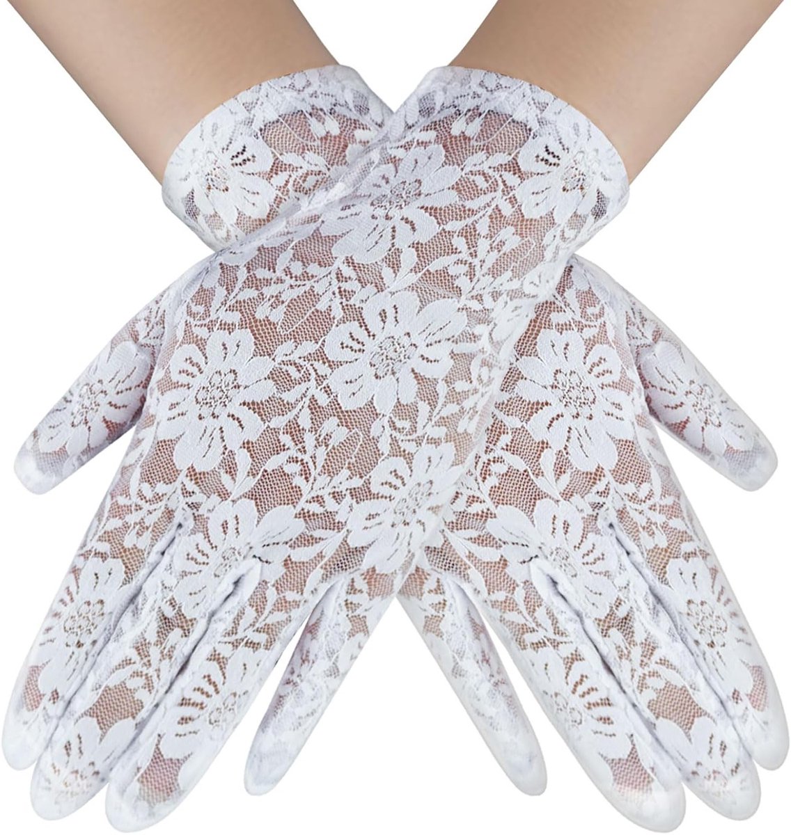 Dames Korte Kanten Handschoenen, Vintage Opera Handschoenen, Zachte Gebreide Bruidsaccessoires voor Bruiloft, Theeparty en Avondfeest
