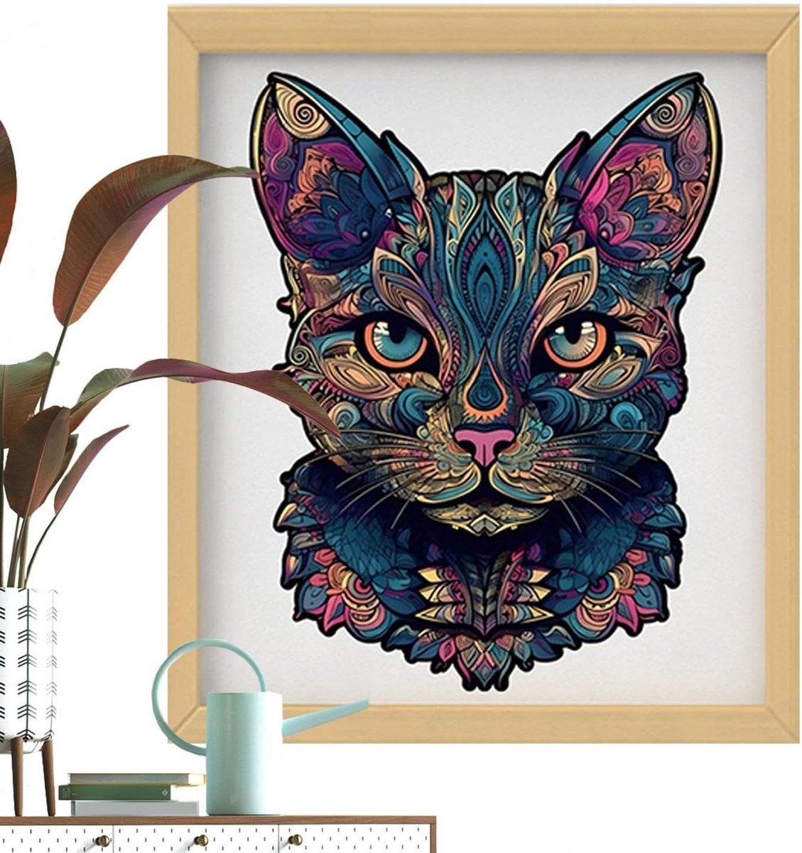 Houten Kattenpuzzel - Denksport Speelgoed - Cognitieve Vaardigheden Trainen - Modieus Kattenontwerp - 21.8 x 16.4 cm - Meerkleurig