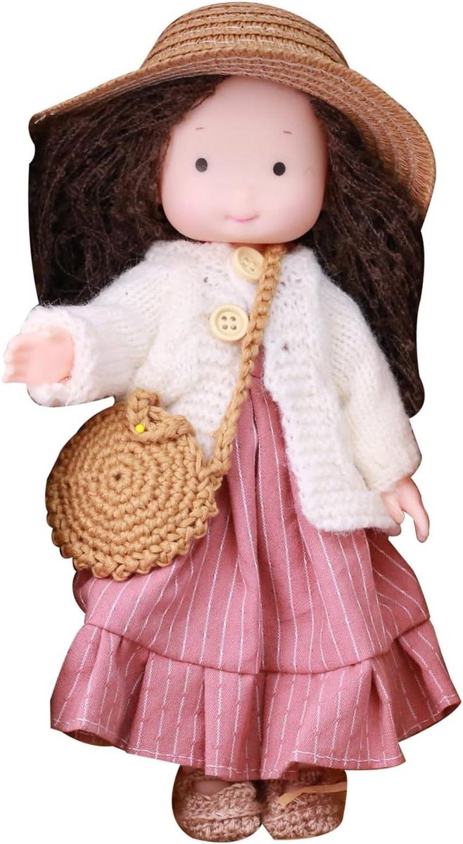 Zachte pop - Stoffen figuur - Decoratie en spel - Verwisselbare kleding - 25 cm - Multicolor