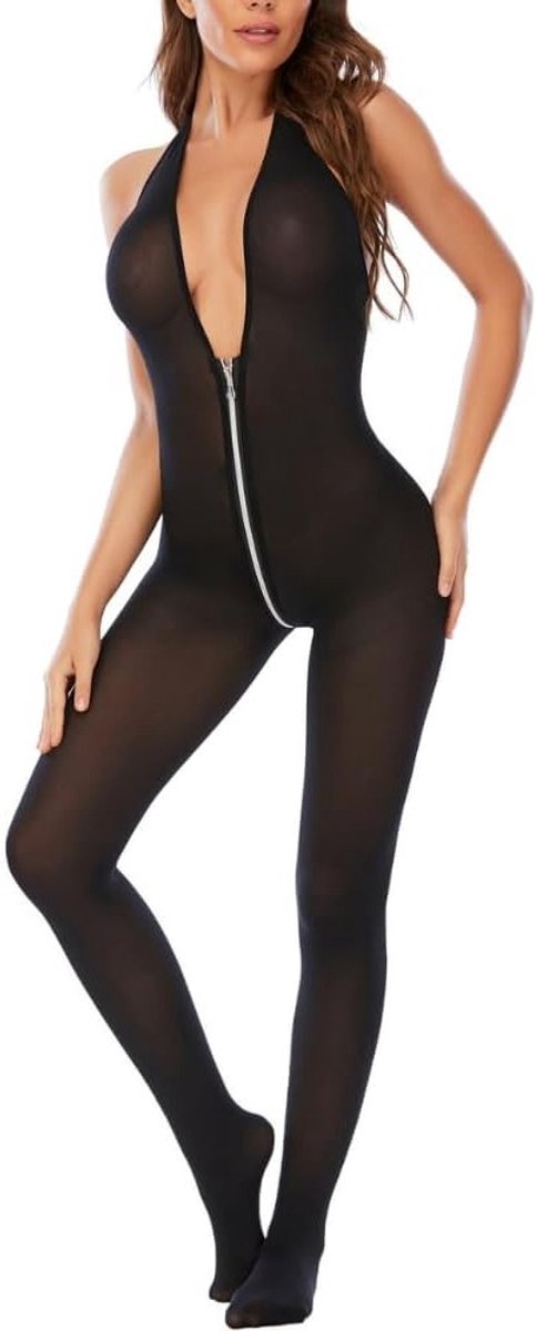 Verleidelijke V-hals Bodysuit met Rits - Transparante Mesh Lingerie voor Discotheken, Ondergoed en Valentijnsdag