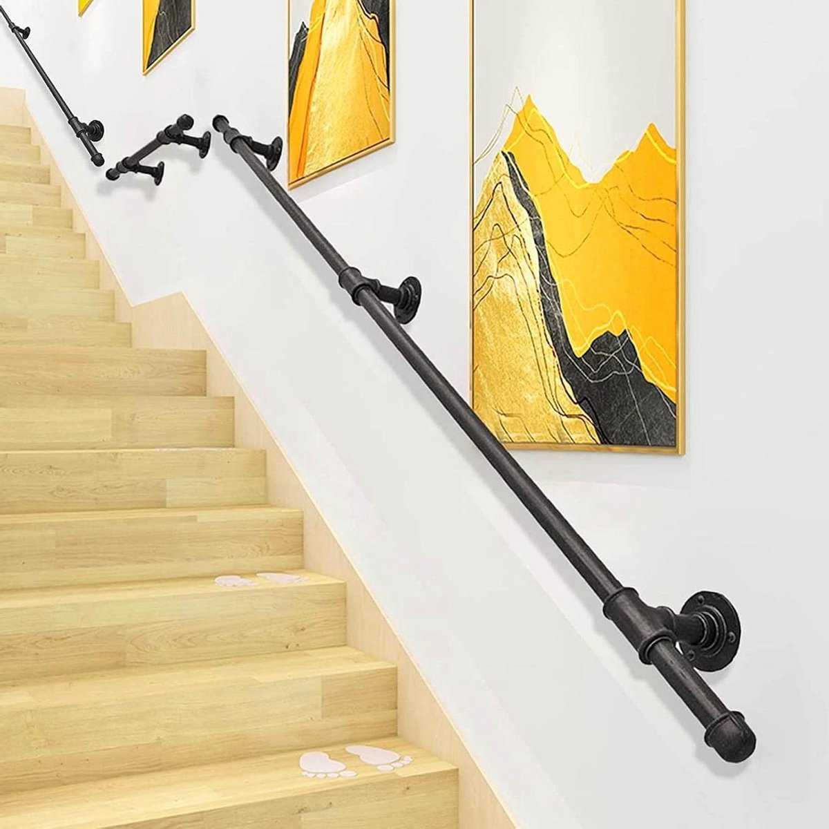 Trapleuning Set - Veiligheidshandgreep - Veilig Traplopen - Stevige Smeedijzer - 3 meter - Zwart