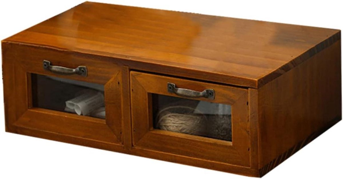 Houten Opbergdoos - Bureau Organizer - Monitor Verhoging - Met Twee Lades - 30 x 18.5 cm - Koffie