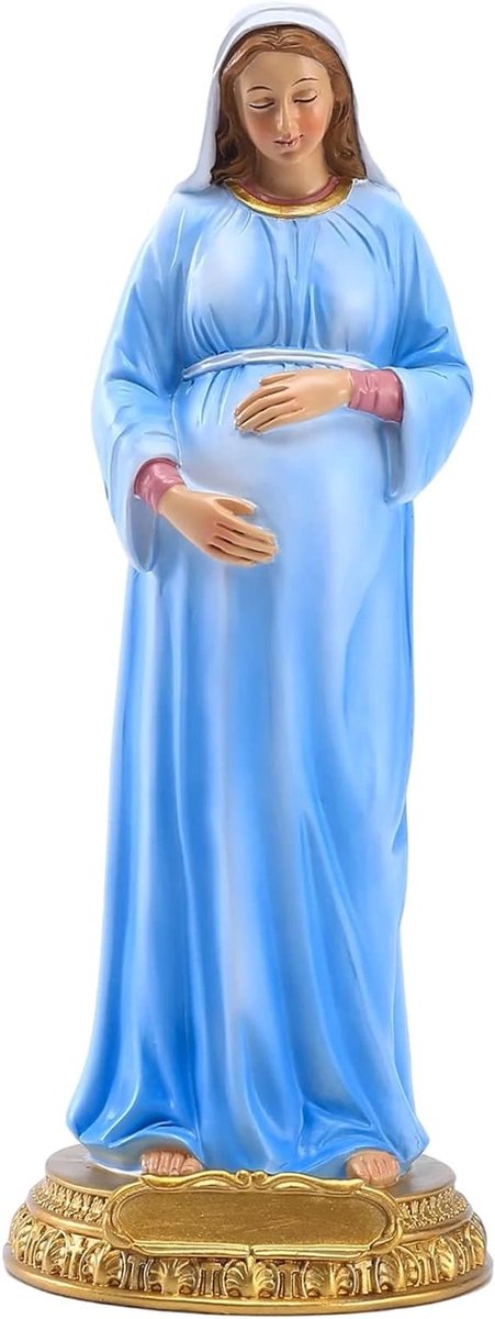 Beeld van de Zwangere Maagd Maria - 21 cm Hars Moeder Gods Beeldje, Religieuze Decoratie voor Gebedskamer, Huisaltaar en Tafel, Spiritueel Cadeau voor Vrouwen