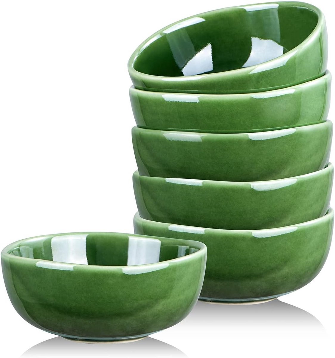 Keramisch Ontbijt- en Soepservies - Porseleinen Kommen voor Salades, Rijst en Nagerechten - Vaatwasser- en Magnetronbestendig - Set van 6 (Groen)