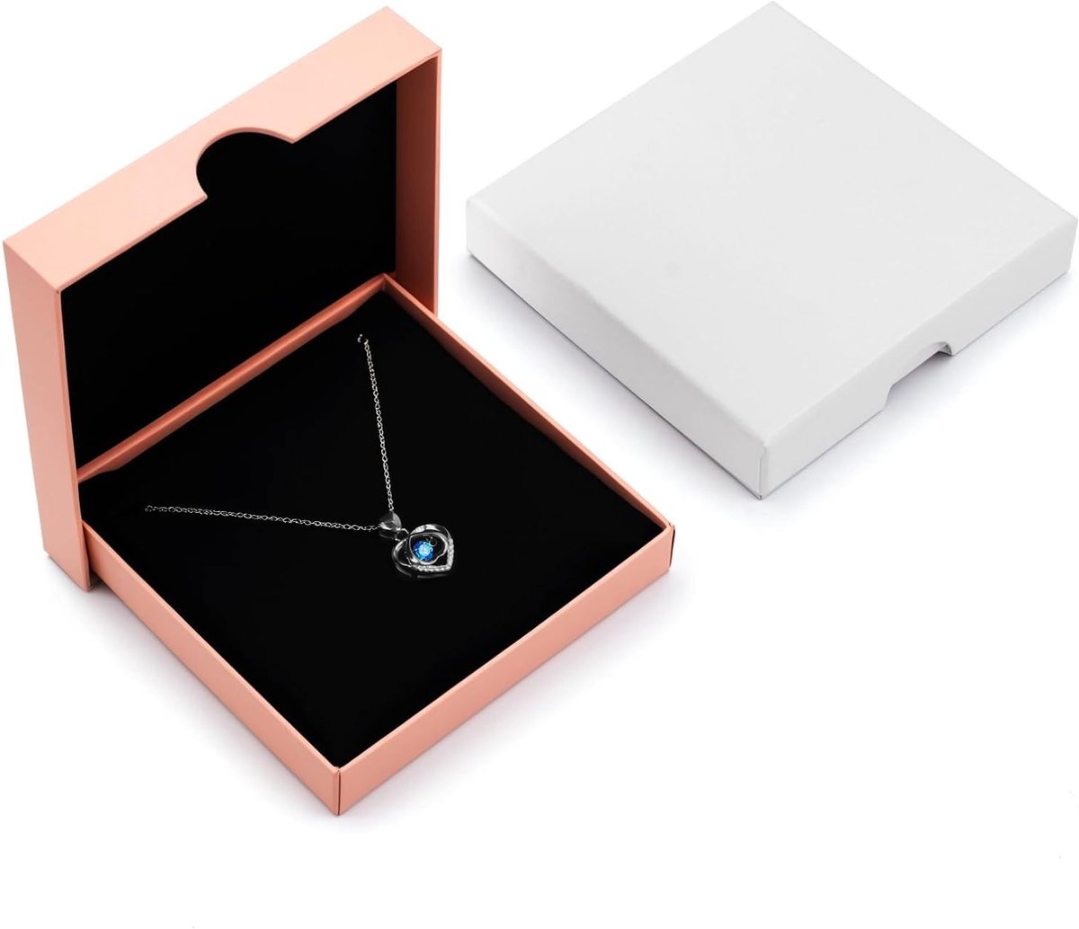 Sieraden cadeauverpakking set van 2, kleine vierkante dozen in roze en wit voor armbanden, kettingen, oorbellen en ringen, ideaal voor Valentijnsdag en Kerstmis