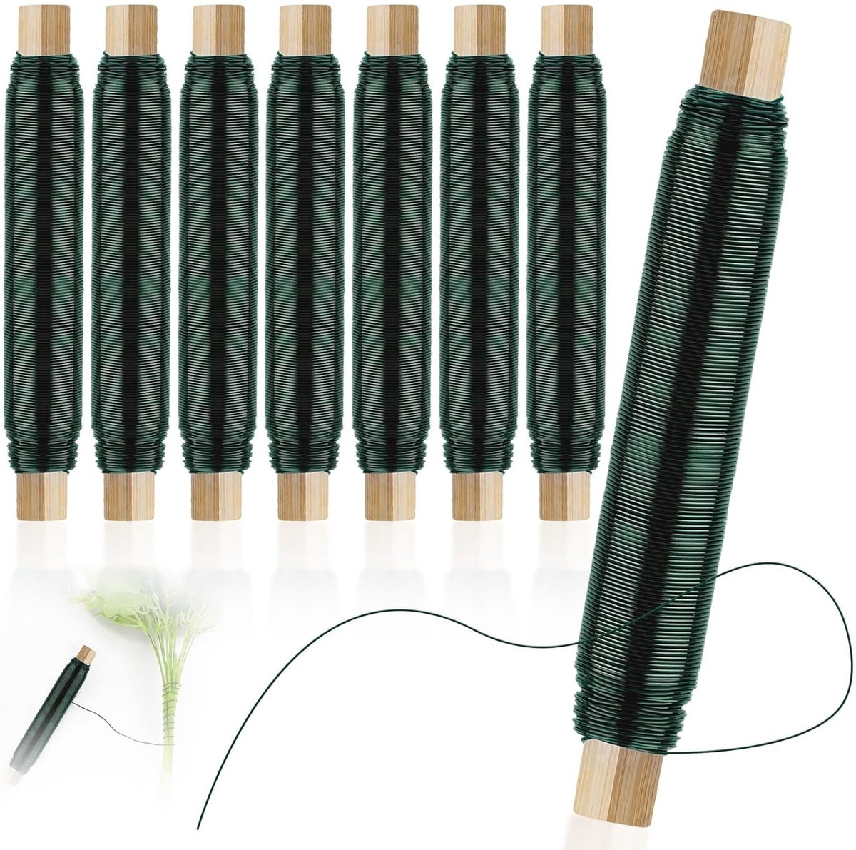 8 Rollen Gegalvaniseerd IJzerdraad met Houten Spool, Flexibel 0.7mm x 35m, Tuinieren, Bloemschikken en Creatieve Projecten