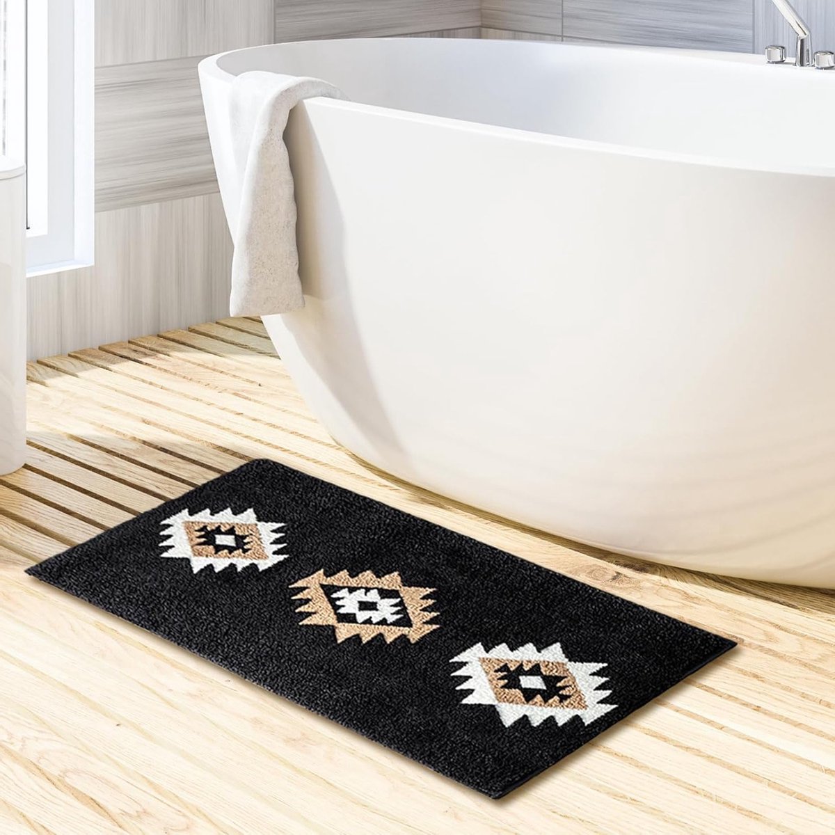 Boho Badmat Aztec Design - Grote Rutschfeste en Zachte Badkamer Tapijt, Machinewasbaar en Snel Droog, 50x76cm