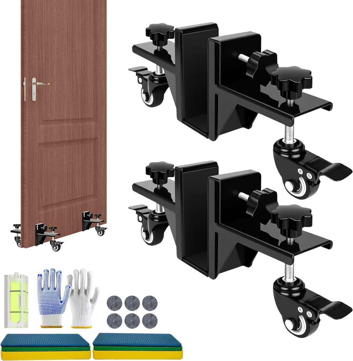 Complete Tool Kit voor Deur Liften met Installatiestickers, Laying Plates, Waterpas en Handschoenen - Handenvrije Deurhanger voor Voor- en Interieurdeuren tot 150 kg