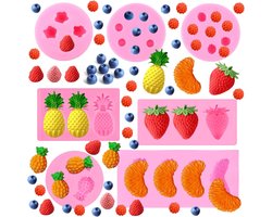 7-delige Siliconen Mallen voor Fruit Fondant en Snoep - 3D Vormen van Aardbei, Ananas en Bosbes voor Jelly, Cupcakes en Kaarsdecoratie