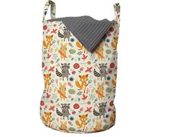 ABAKUHAUS Cartoon Dierenwaszak, Bosleven, Wasmand met handvatten Trekkoord voor wasserettes, meerkleurig