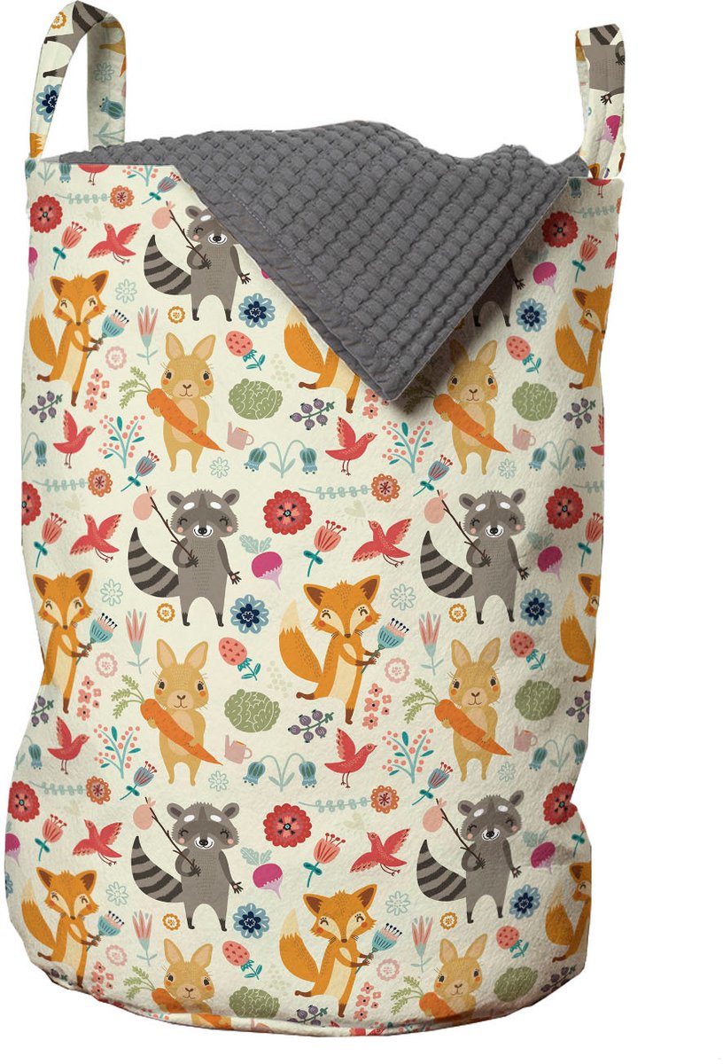 ABAKUHAUS Cartoon Dierenwaszak, Bosleven, Wasmand met handvatten Trekkoord voor wasserettes, meerkleurig