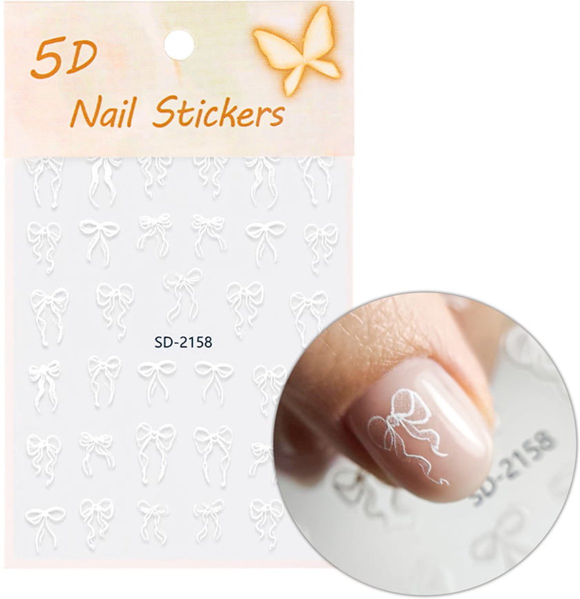 GNB-LAB - 5D Nagelstickers - Witte Strikken - Zelfklevend