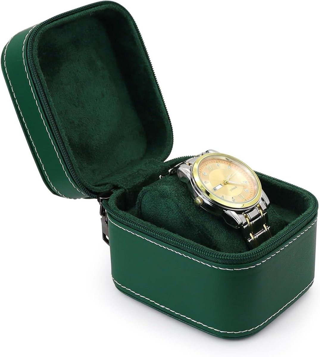 Luxe Horloge Doos van PU Leer met Verwijderbare Kussen, Draagbare Reiskoffer voor Horloges, Perfect voor Zaken en Tentoonstellingen (Groen)