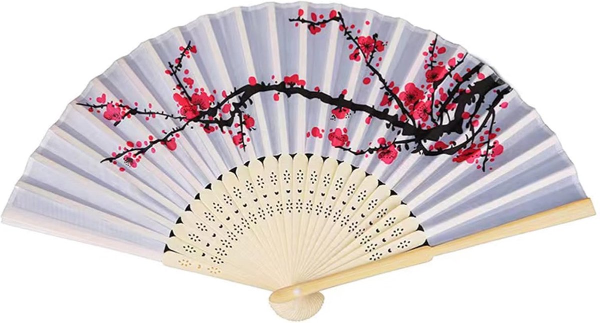 Handwaaier - Spaanse Handwaaier - Verkoeling Waaiers voor Zomerse Themperatuur - Waaier Festival - Chinese Waaier - Festival Waaier - Verkoelend - Handventilator - Tegen Opvliegers - 1 Stuk - Wit bloom - van Imperatoris