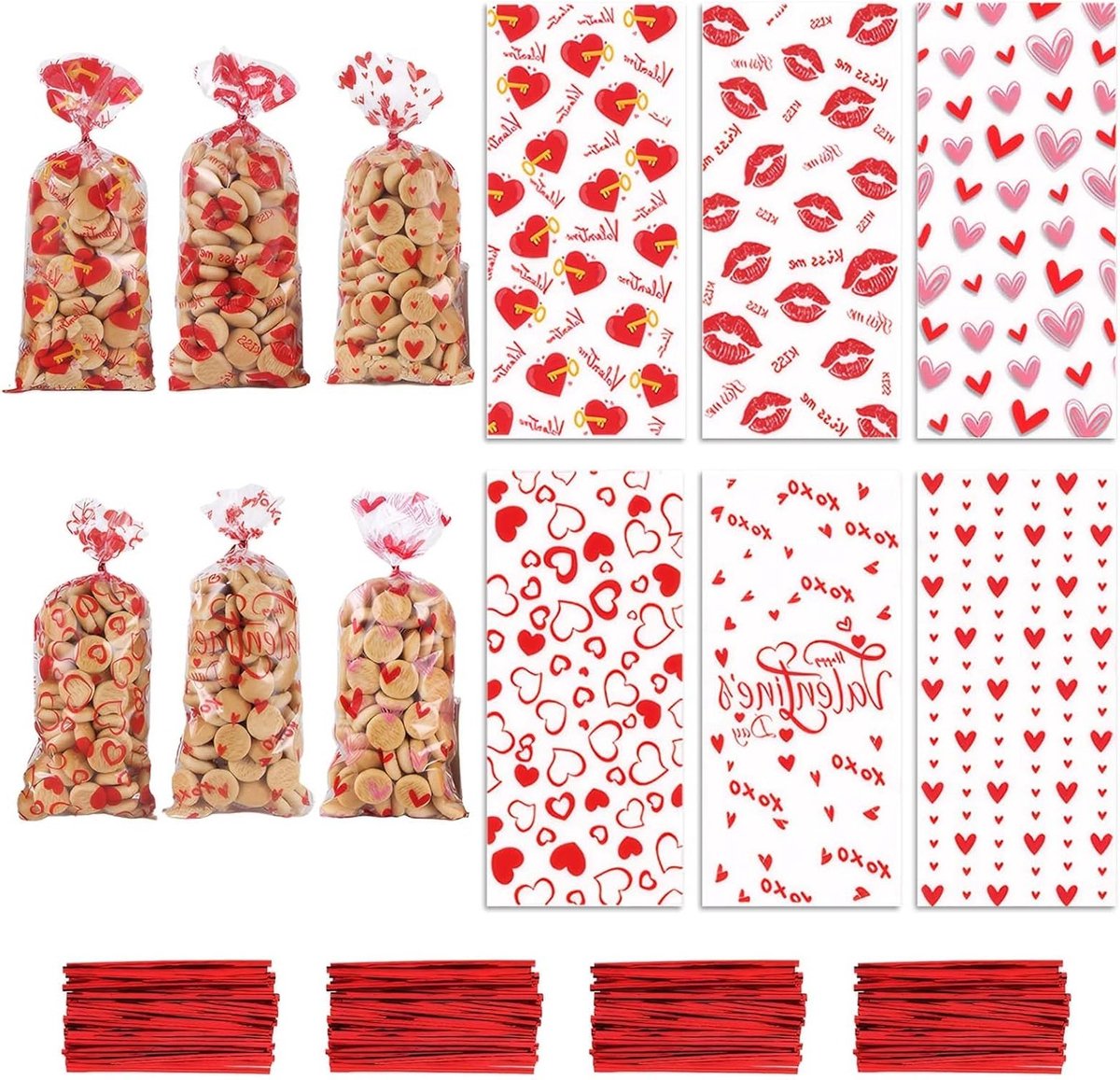 Heldere Hartvormige Zakjes voor Koekjes - 120 Stuks Resealable Candy Bags voor Snoep en Snacks - Perfect voor Valentijnsdag en Feestjes