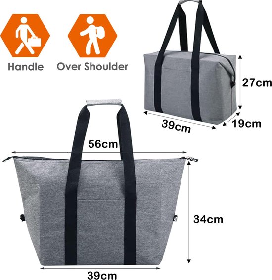 Opvouwbare koeltas - Lunchtas - Isolatie - Koelzakken - Picknicktas - Thermotas - Coolerbag - voor Voedsel, Outdoor, Picknick, Camping, Familieactiviteiten - 39x19x27cm - grijs — afbeelding 5