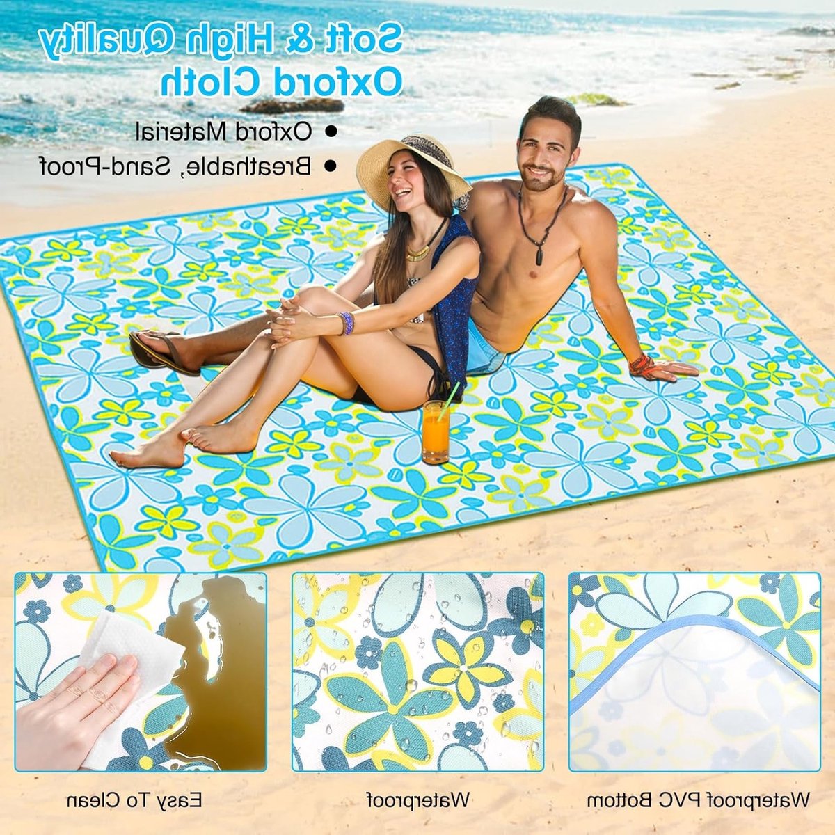Waterdichte Picknickdeken 200 x 200 cm - Extra Groot, Wasbaar en Zandvrij met Draagriem - Ideaal voor Kamperen, Picknicken en BBQ's met Watermeloenpatroon