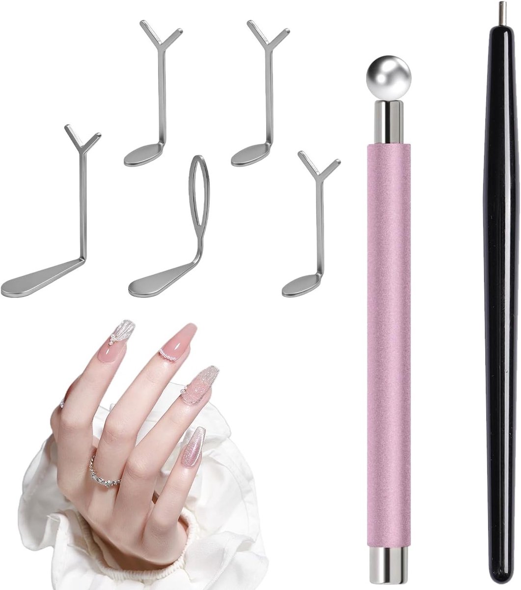 5 Katenoog Magneten voor Nagels - Magnetische Pen voor Lijn, Hart en Rond - Perfect voor Thuis DIY Nagelkunst en Salon Studio