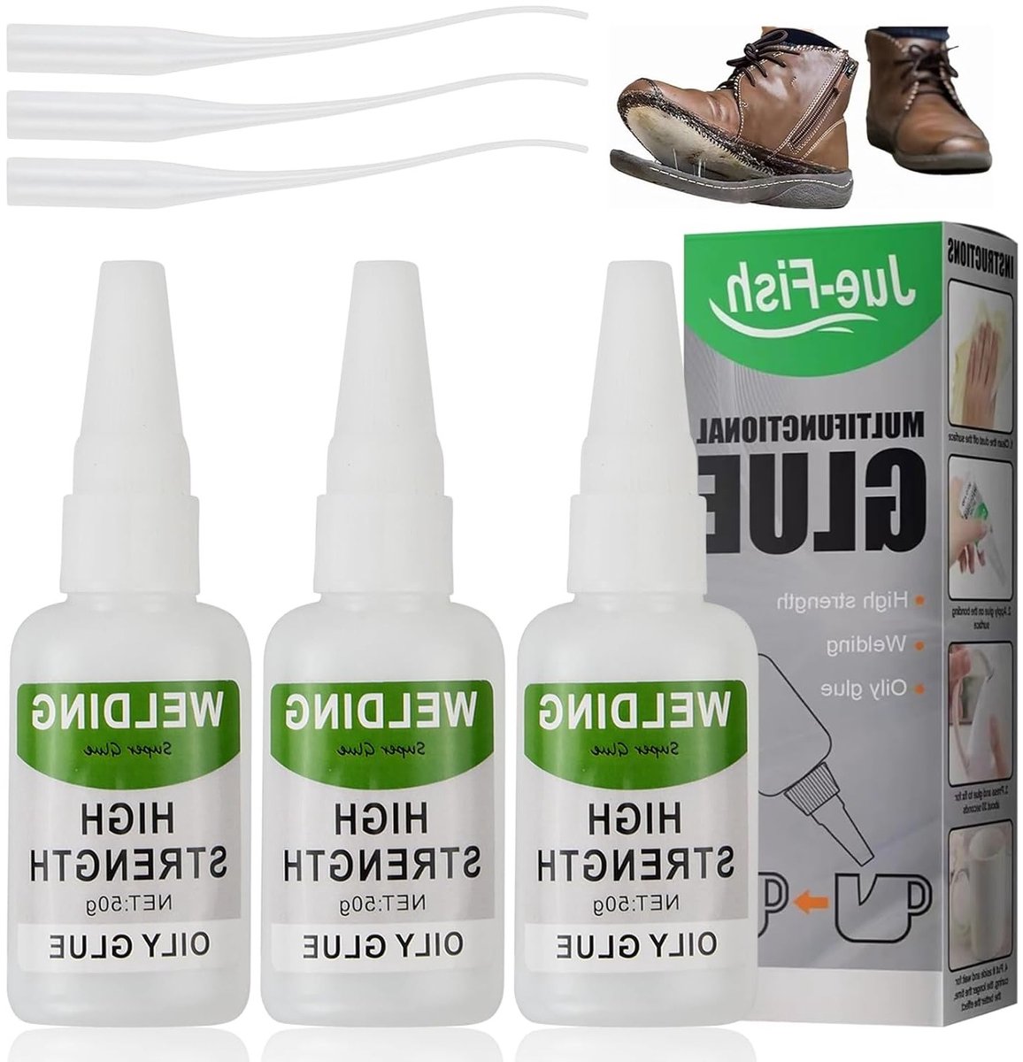 Set van 3 universele superlijm, 50 g, extra sterke en waterdichte hechting voor plastic, metaal, keramiek, leer en hars - ideaal voor knutselen en reparaties