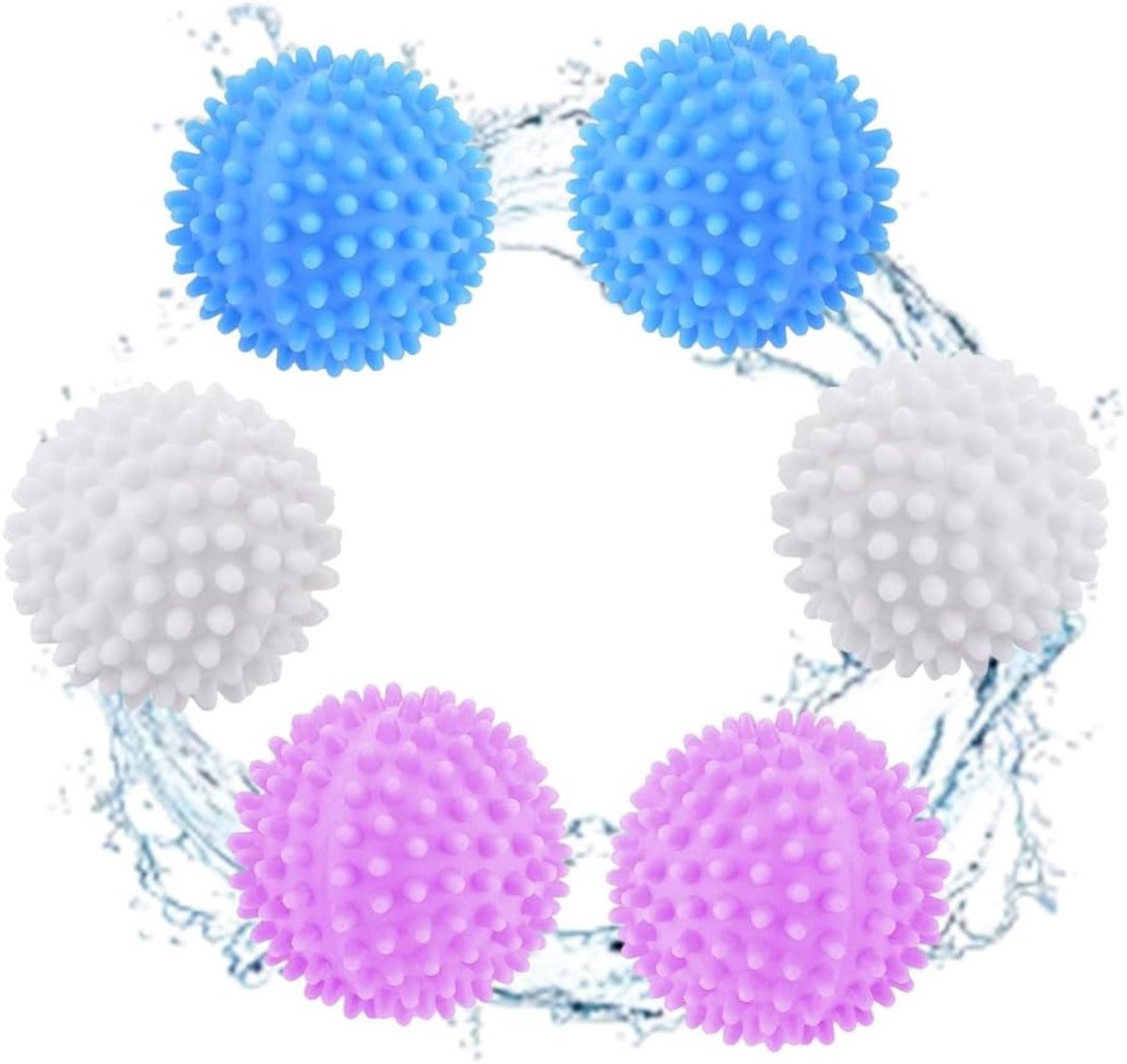 Efficiënte Droogballen voor Wasmachine en Droger, 6 Stuks Plastic Ballen voor Zachte Kleding en Thuisgebruik (Wit/Blauw/Roze, 6 cm)