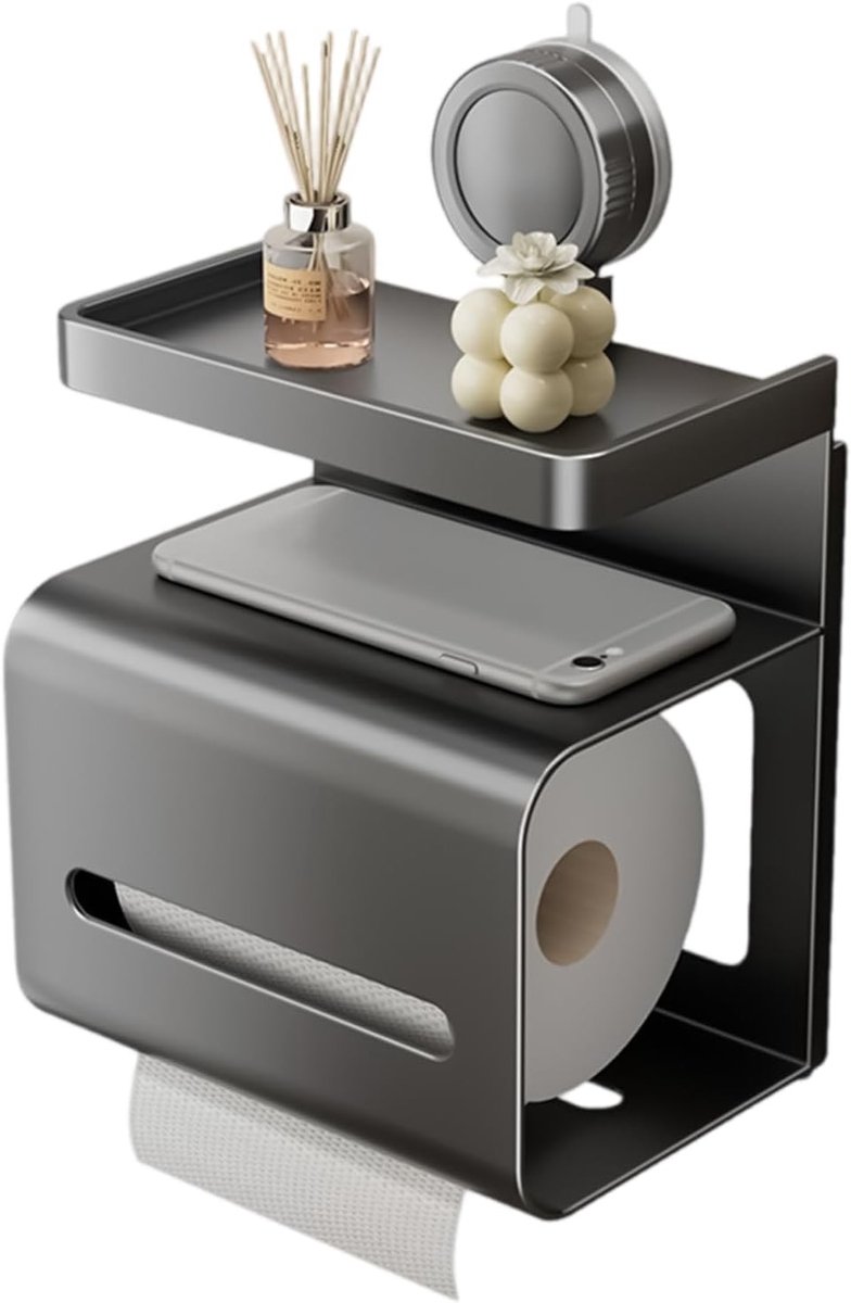 Praktische Wandmontage Toiletpapierhouder met Zuignap, Drie Laags Design voor Badkamer, Keuken en Wasruimte, Ideaal voor Tissue en Telefoonopslag