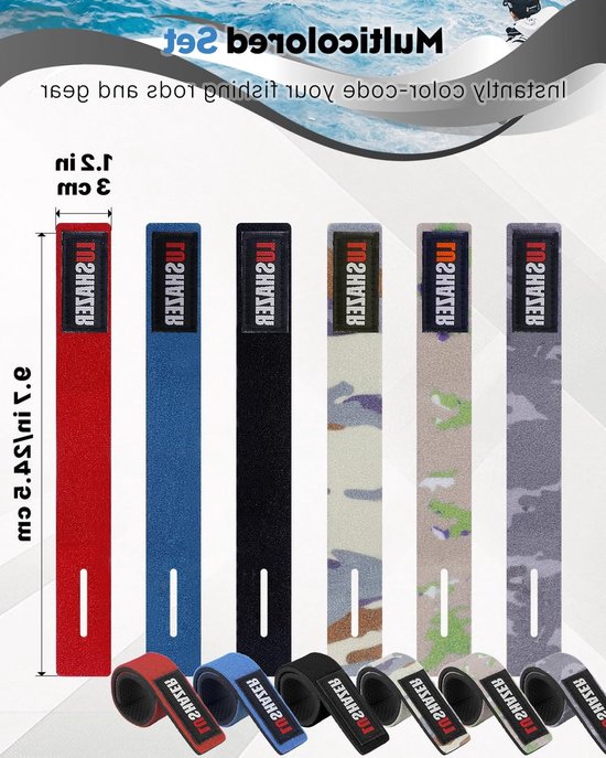 12 Stuks Visriemen in 6 Kleuren - Elastische Neopreen Steunen voor Vissershengels, Ideaal voor Spinning, Stationaire en Vliegvissen — afbeelding 5