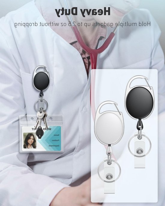 Set van 2 Uittrekbare Badge Reel voor Badgehouder, Stevige Sleutelhanger met Rvs Veer en Nylon Touw, Ideaal voor Werk en Evenementen van Merkloos — afbeelding 3