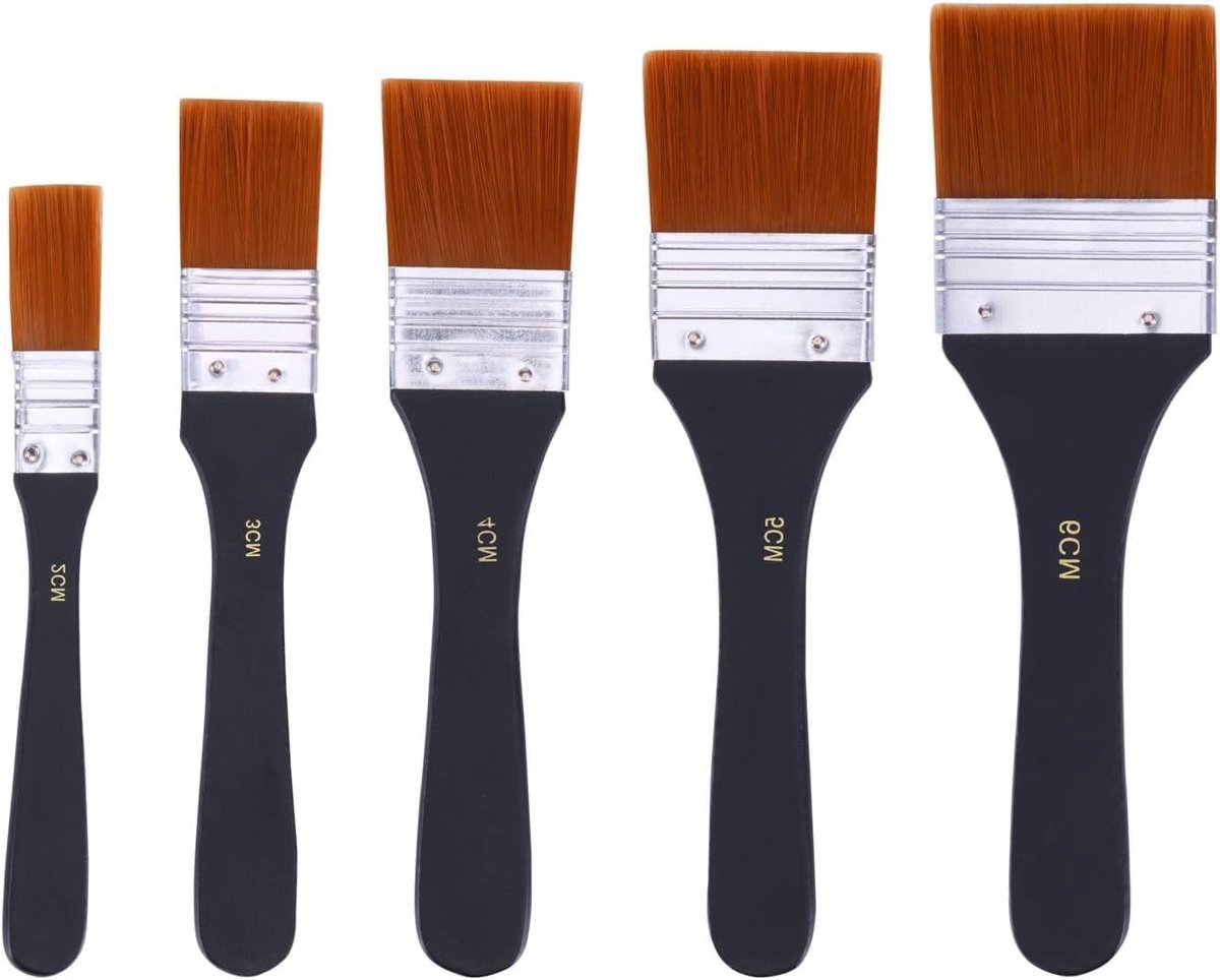 Professionele Set van 5 Waterverf Penseelkwasten voor Schilderen, Tekenen en Acrylverf - Ideaal voor Kunstenaars en Meubelverf