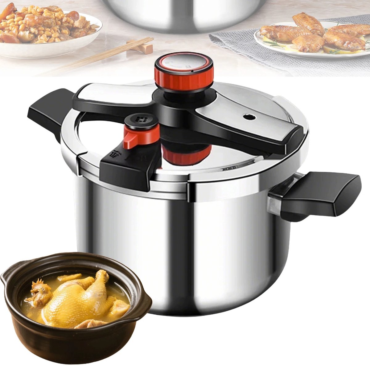 DIMICO - Pan - Snelkookpan Inductie - Pressure Cooker - Snelkookpannen Gas - Drukpan 6L RVS - Anti Explosie - 3 Traps Drukregeling
