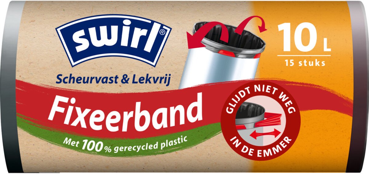 Swirl Fixierband Müllbeutel – 10L – Afvalzakken – Met Fixeerband – 10 rollen van 15 stuks – Recyclebaar