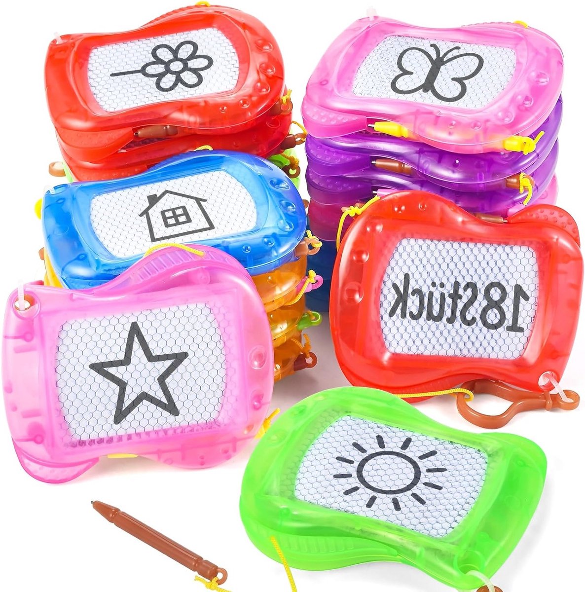 18-delige Mini Tekentafel met Pen en Sleutelhanger - Herbruikbare Tekenbord Set voor Kinderen, Perfect als Verjaardagscadeau en Feestprijs voor Jongens en Meisjes
