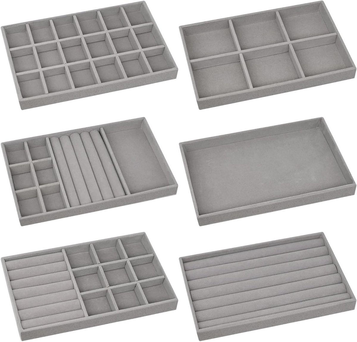 Set van 6 Stapelbare Velvet Sieradenbakjes voor Ringen, Oorbellen en Armbanden - Organiseer je Sieraden in Lades met Stijlvolle Opbergoplossingen