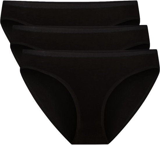 Drie zwarte taille slips van bamboe met een subtiele ribbelband.