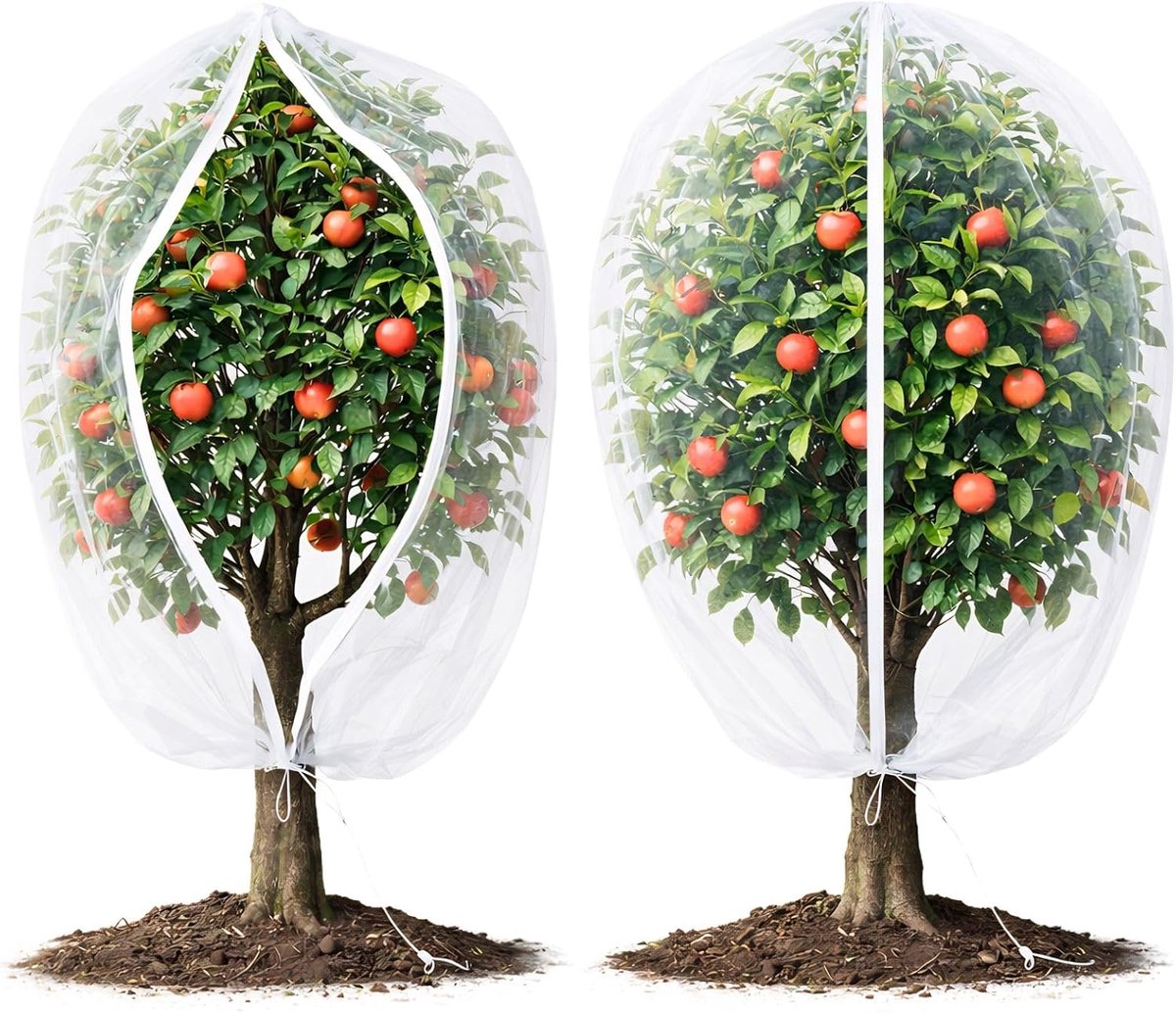 Plantbeschermingsnet - Insectennetten - Boom Beschermnetten met Rits - Fijnmazig Vogel- en Insectenwerend Net voor Tuin en Fruitbomen - 2.4x2.4m - 2stuks