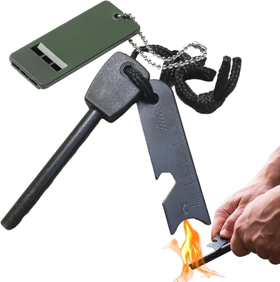 YOR® Fire kit - Firesteel - Vuurmaker - Zwart - 11cm x 8cm x 2cm