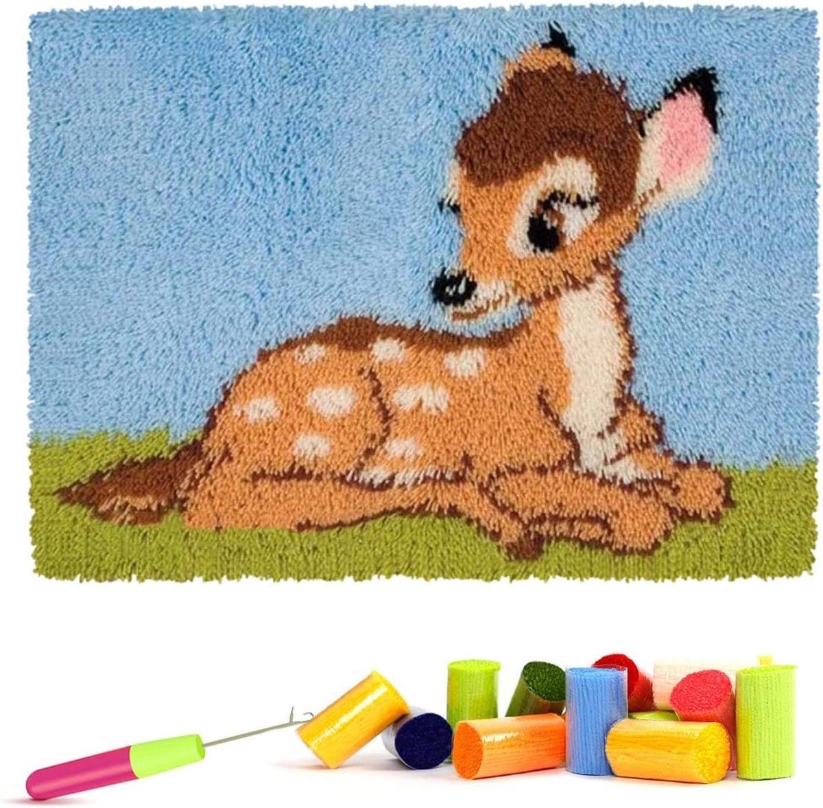 Latch Hook Kit 20 x 15 Inch voor Volwassenen, Gehaakte Tapijten en Creatieve Ambachten, 50 x 38 cm (Baby Hert)