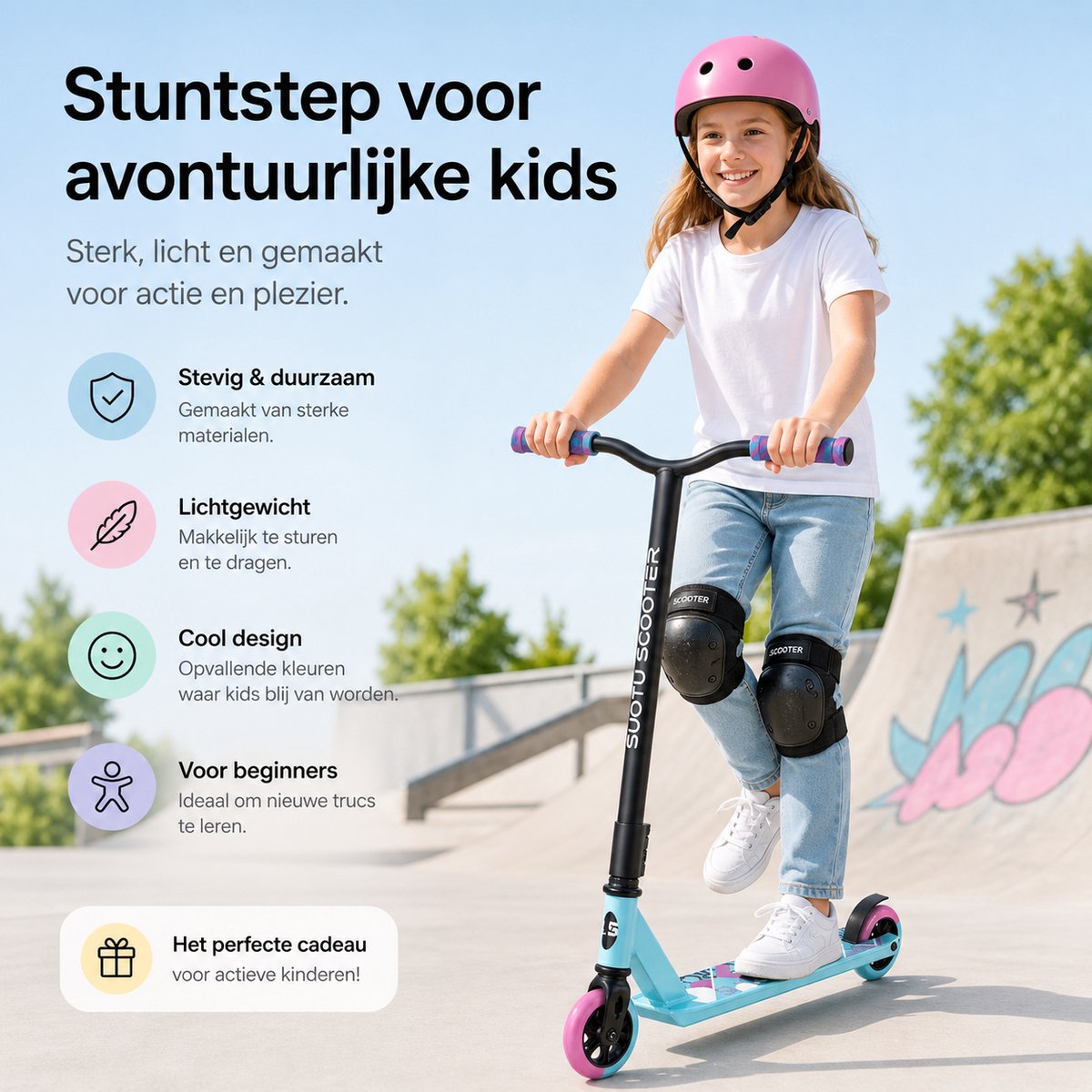 Suotu Stuntstep - Stuntstep Jongens en meisjes - 100KG - Kinderstep - Aluminium - Blauw/Roze — afbeelding 6