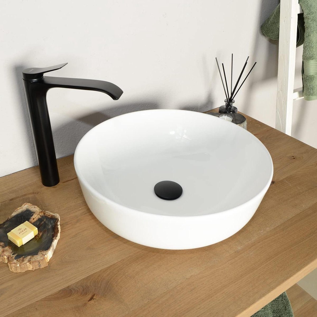 Keramische Wastafel - Waskom Rond - Badkamer Inrichten - Moderne Vormgeving - 42 cm - Wit