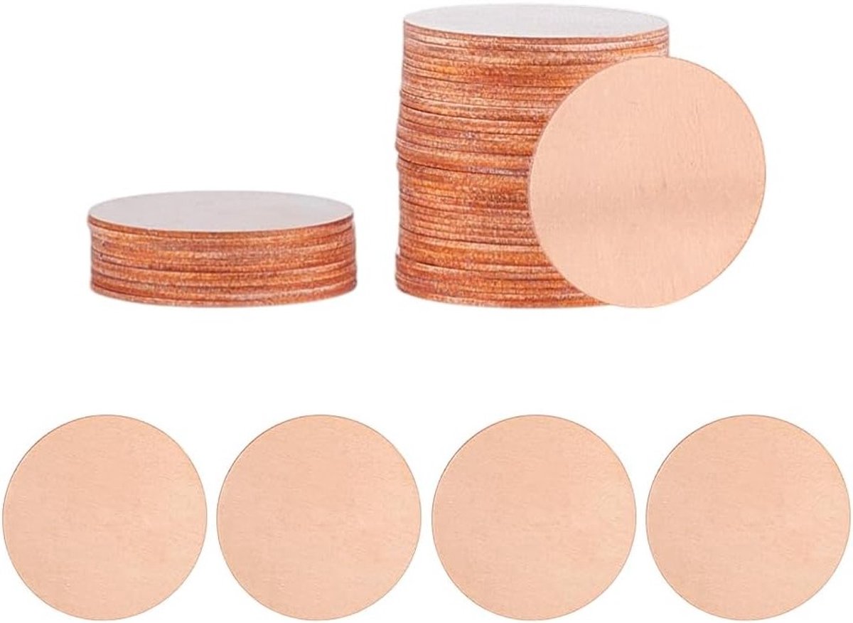 50 Stuks Koperen Labels voor Stempelen - 20 mm Platte Ronde Cirkel Tags voor DIY Ambachtelijke Projecten, Hanger en Lasergravure Naamlabels voor Huisdieren